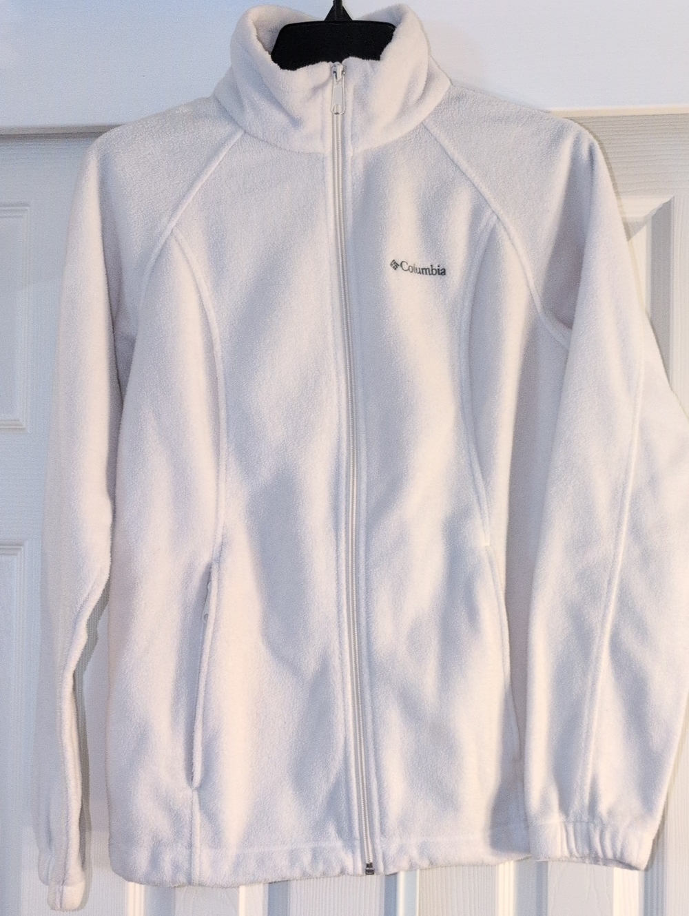 Columbia White Full-Zip Fleece Jacket with Stand Collar